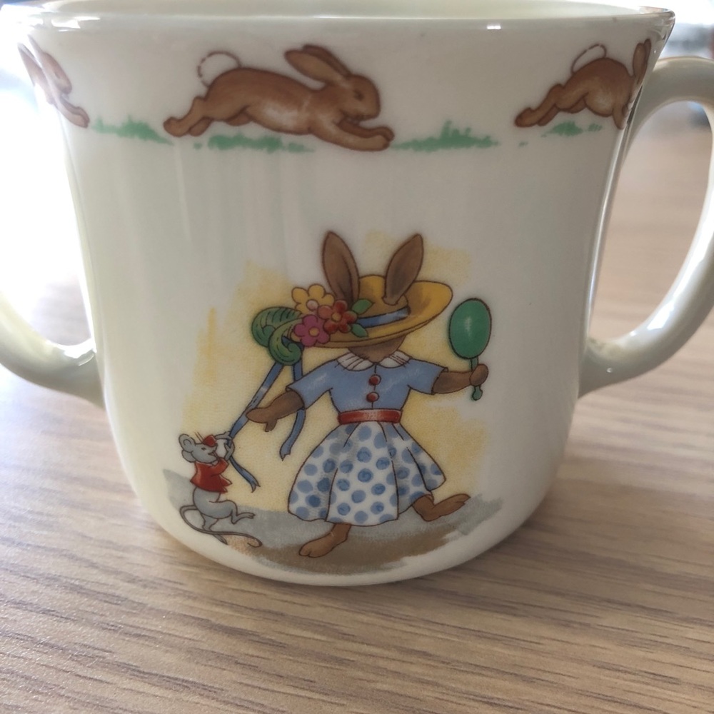 Vintage Royal Doulton Bone China Bunnykins Mug Cup Bunny Rabbit Hat Shop Dress